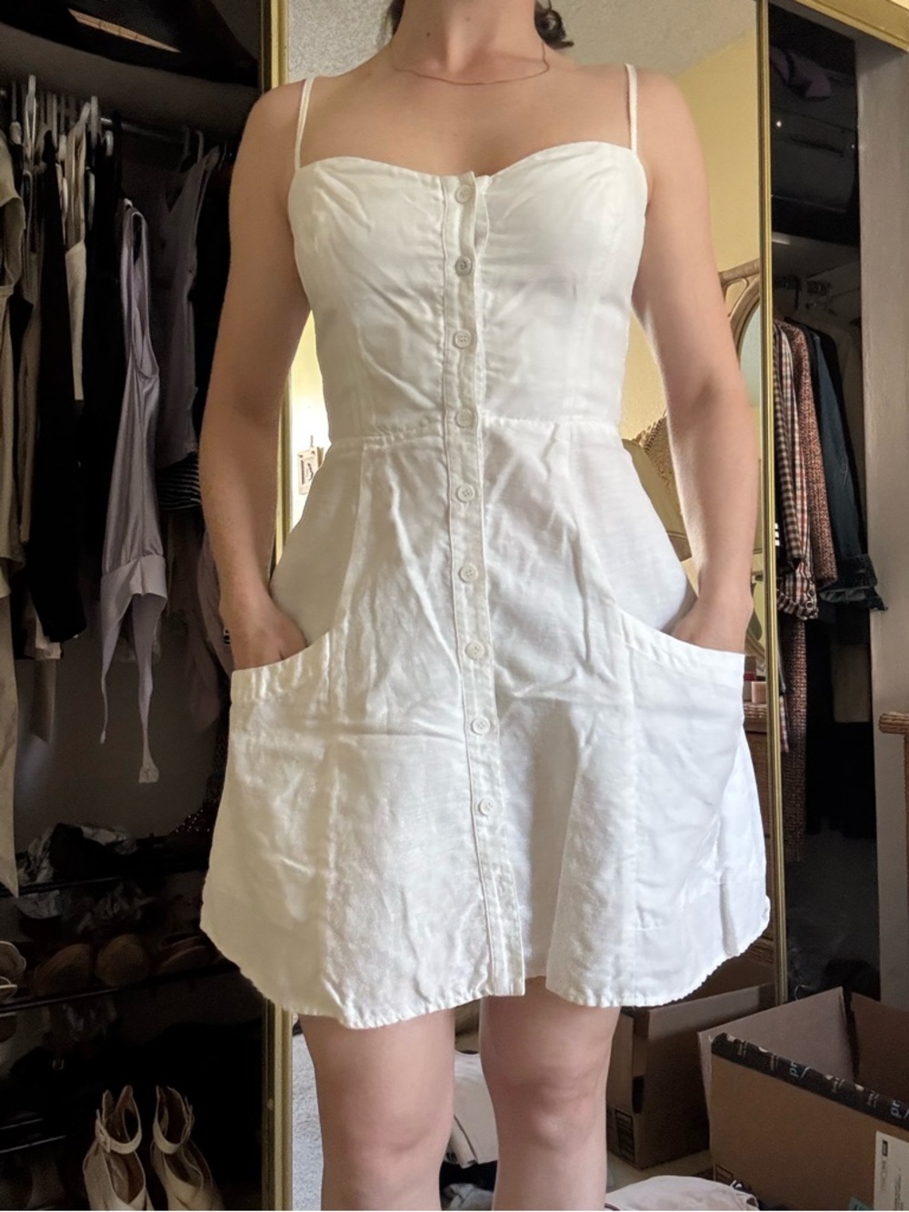 Reformation White Button-Front Mini Dress